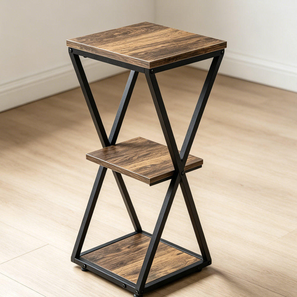 Brown Wood/Metal Tall Corner Plant Shelf